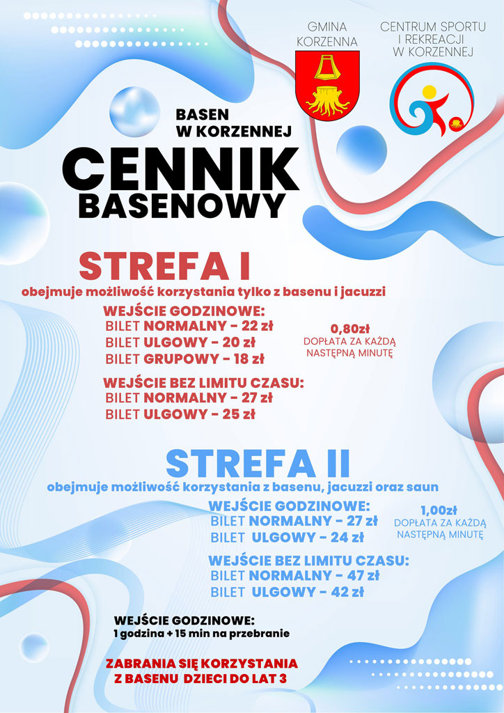 Cennik basenu w Korzennej 2026 rok